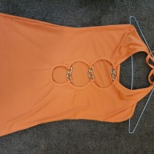 Vintage Orange Tank Top with Chain Detail